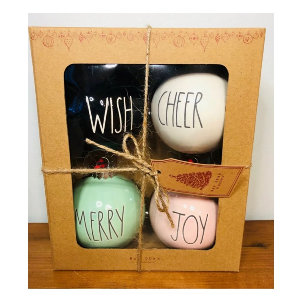NEW Rae Dunn Christmas Wish Cheer Merry Joy Pastel Ornament Set 🎅🏻⛄️🎄